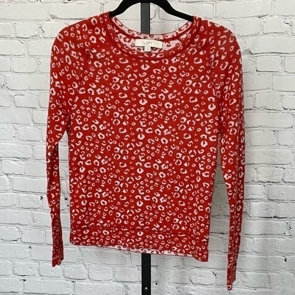 Loft Wool Blend Cheetah Print Orange Crew Neck Sweater Size Small - Picture 1 of 4